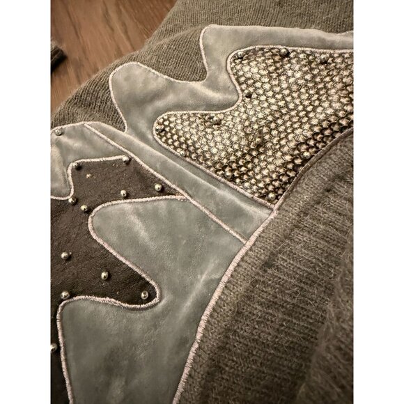 Vintage 80s Abstract Oversized Sweater Dress Large Shoulder Pads Turtleneck Grey - Picture 9 of 16